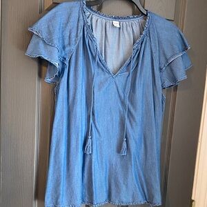 Old Navy Light Blue Ruffle Sleeve Blouse
